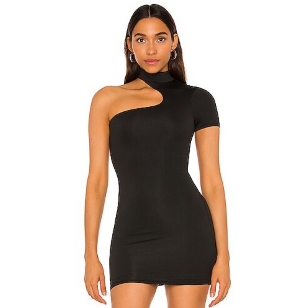 Superdown black one shoulder dress